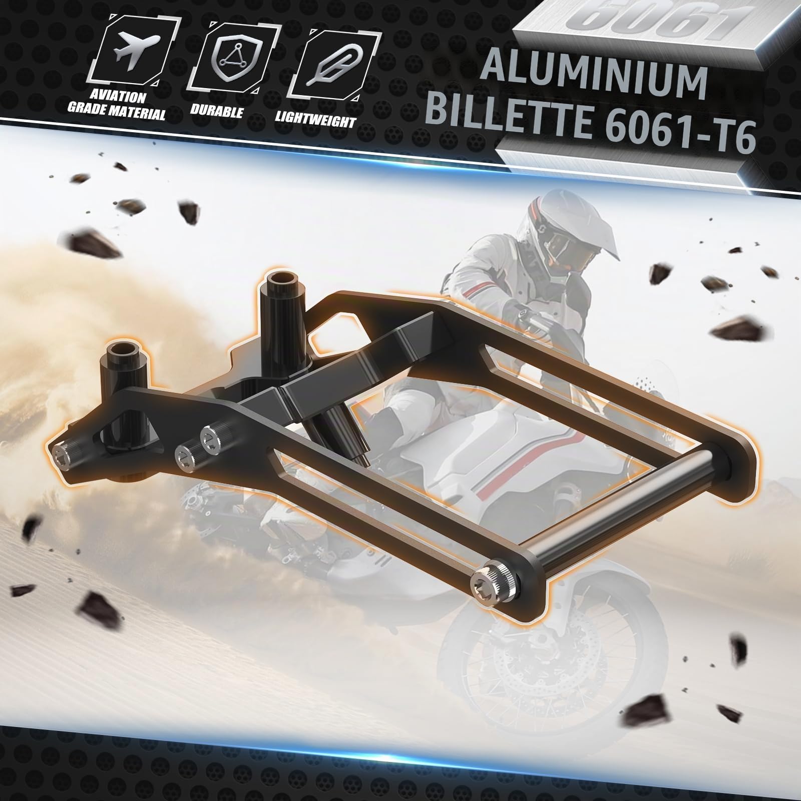 NICECNC Support de téléphone GPS Compatible with Ducati DesertX 2024, DesertX Rally, usiné CNC, Surface anodisée, 40 mm de débattement Vertical réglable