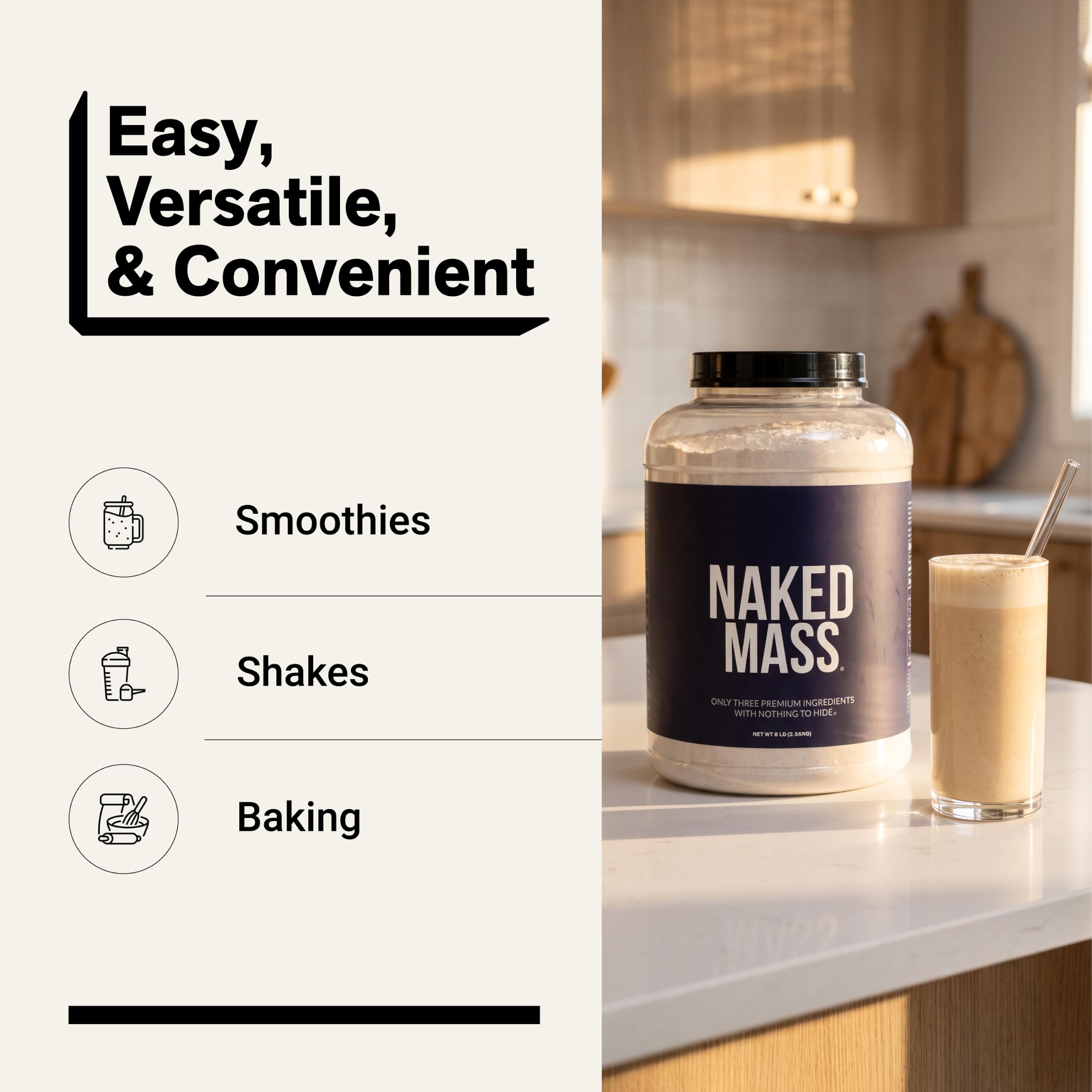 NAKED Mass - Natural Weight Gainer Protein Powder - 8 LB Bulk, NSF Certified, GMO Free, Gluten Free & Soy Free. No Artificial Ingredients - 1,250 Calories per Serving — Amazon image 7
