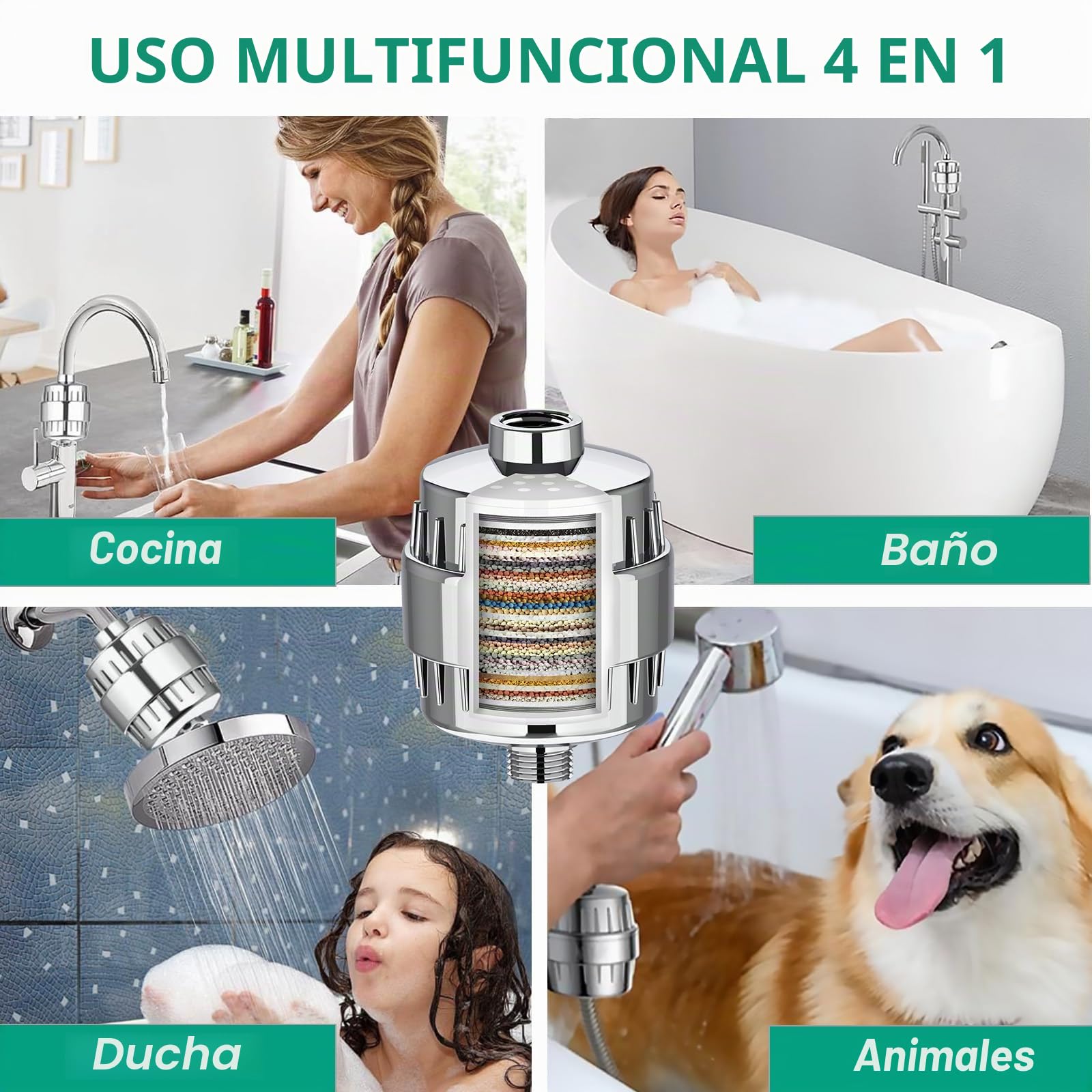 Filtro de ducha de 36 niveles con vitamina C E para agua dura, filtro de alcachofa de ducha con 2 cartuchos de filtro para eliminar cloro y metales pesados, mejora la salud de la piel y el