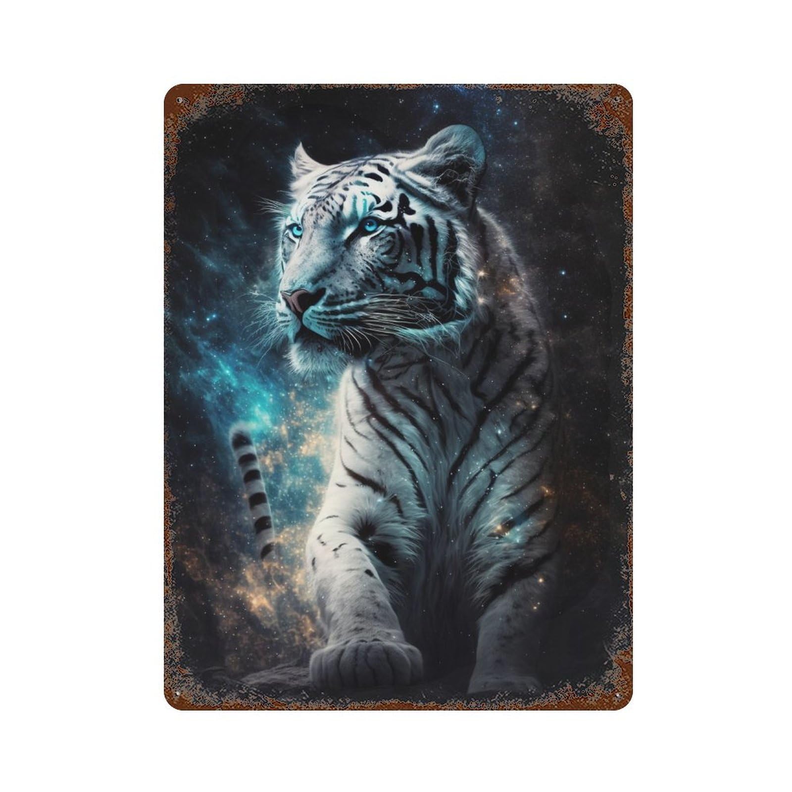 Galactic Tiger Majesty 15.7"x11.8" Decorative Tin Sign, Retro Wall Decor for Garage, Bar And Workshop Decor