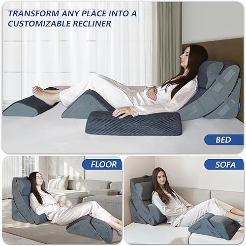 Miniatura 6 de KingPavonini 6 almohadas ortopédicas de cuña para dormir, espuma viscoelástica poscirugía para espalda, cuello, soporte de piernas, reflujo ácido,