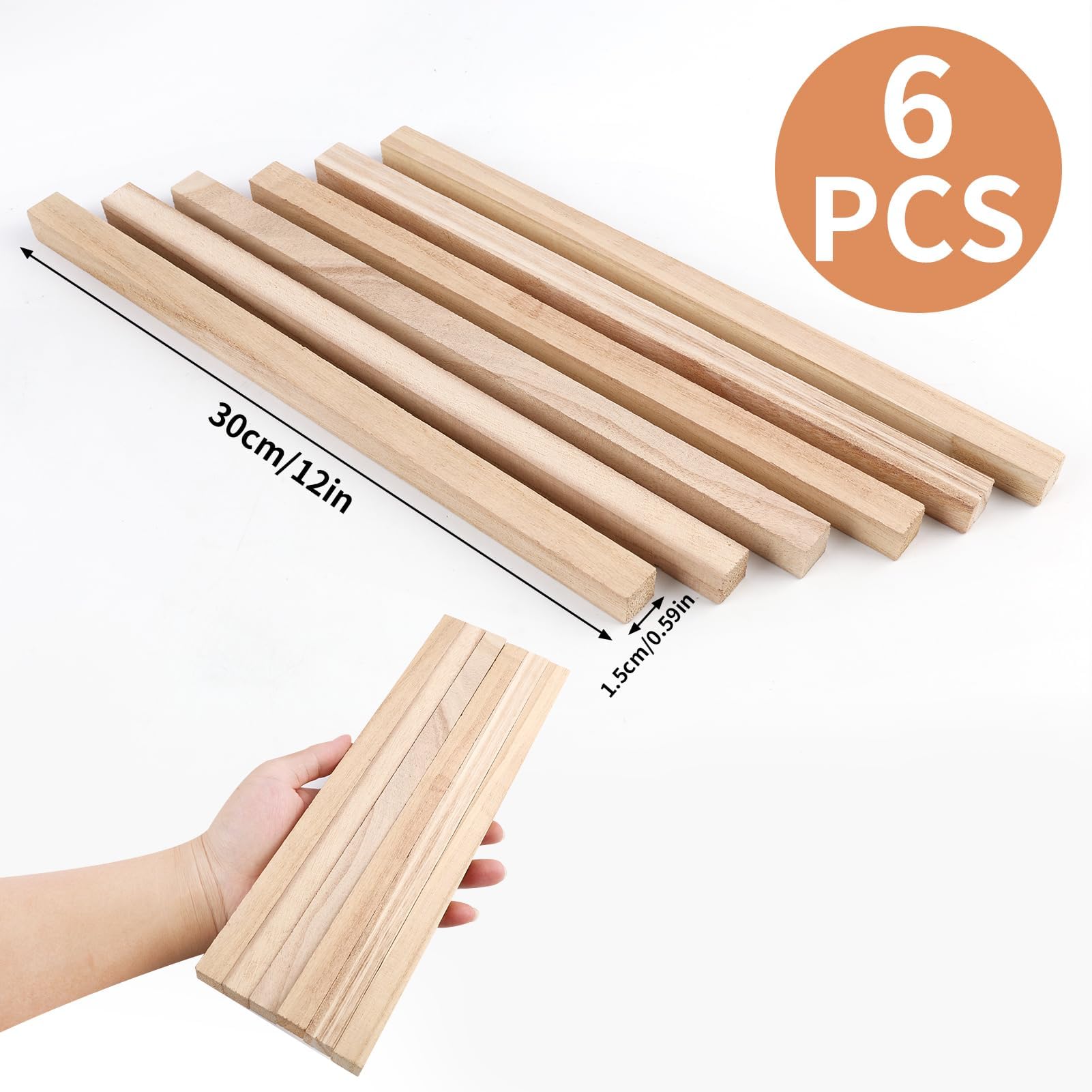 58 Pezzi Listelli in Legnos, Bastoncini in Legno Naturale Quadrati, Bastoncino Strisce di Legno per Artigianato Fai Da Te Modellismo, 30 cm x 6 mm x 6 mm