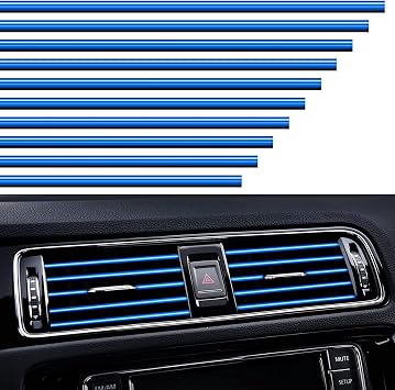 VICDUEKG Pack of 10 Car Air Vent Decoration 20 cm Car Styling Trim DIY Ventilation Grille Interior Strips Car Accessories Interior for Most Air Vents Blue