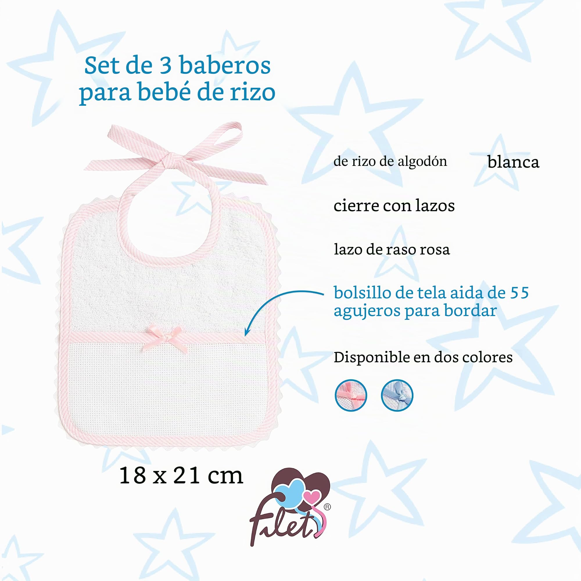 Filet – Juego de 3 baberos de rizo de algodón