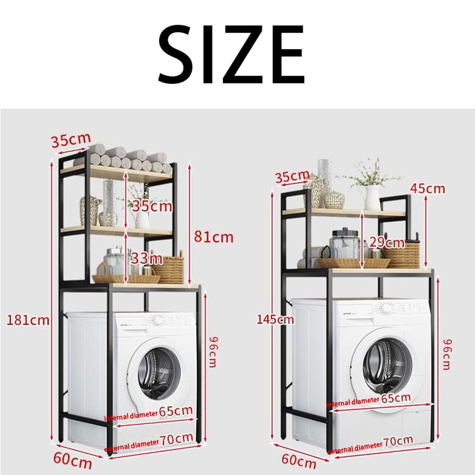 Étagère Machine à Laver 3 Niveaux Noire – Rangement Buanderie Avec Porte-Serviettes – 62 X 163 X 22 Cm – Organisation Salle De Bain