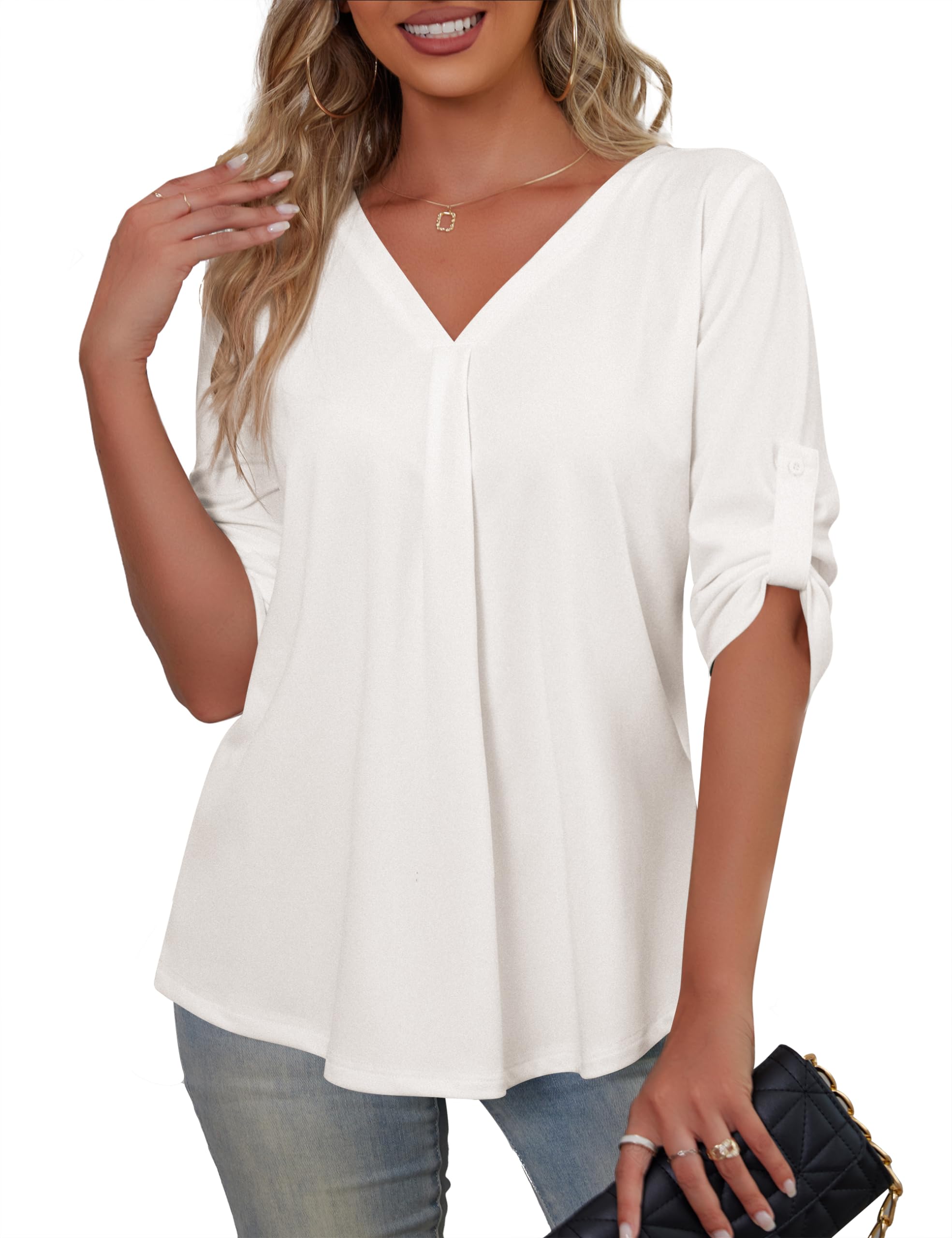 SiSoeng Tallas grandes para mujer, manga 3/4, túnica, blusa, cuello en V, elegante, camisetas M-3XL