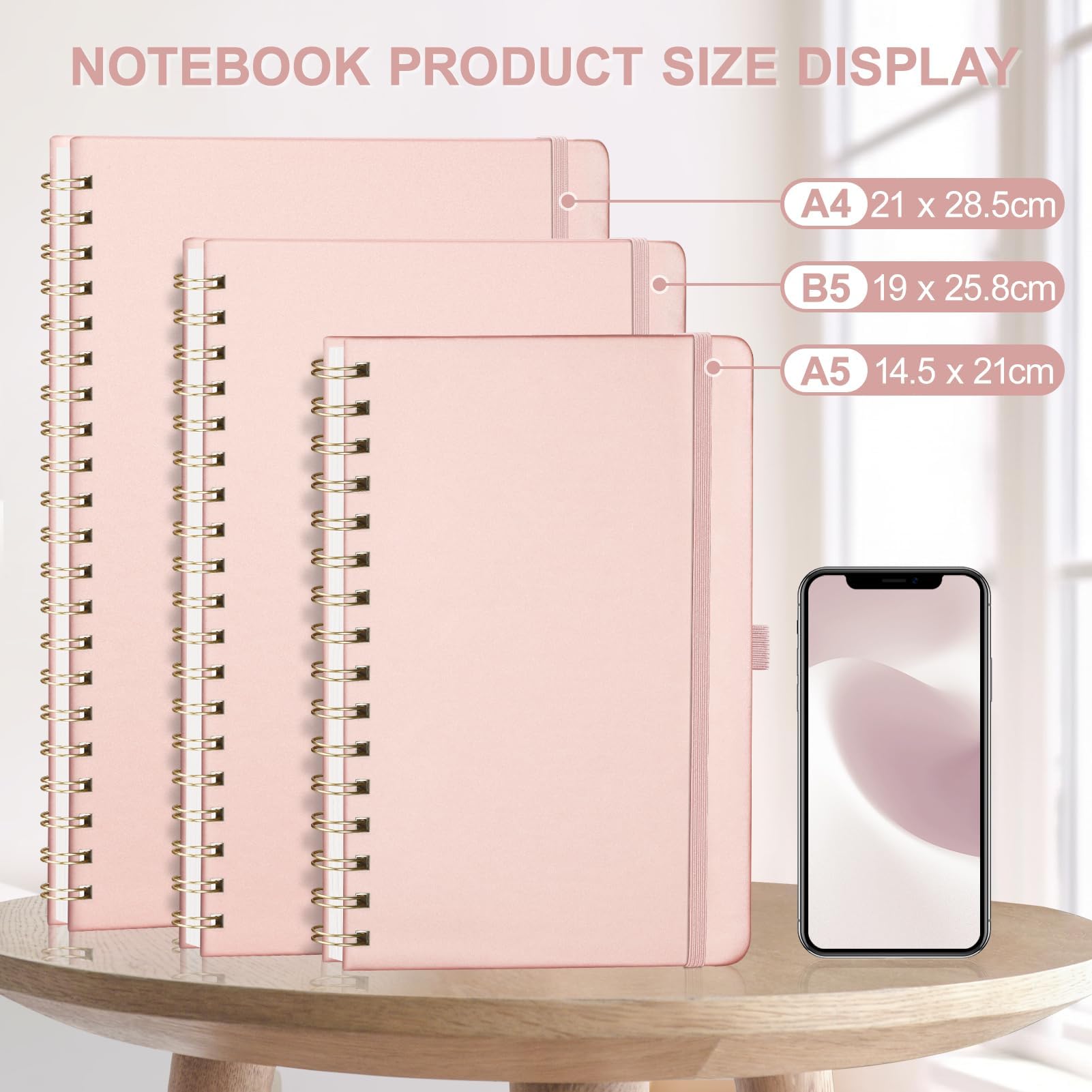 EMSHOI A5 Notebook College Ruled, Spiral Notepad, 100gsm, HardCover Leather, Sticky Notes, Pocket, Pen Loop, Ruler, Bookmark - Image 3
