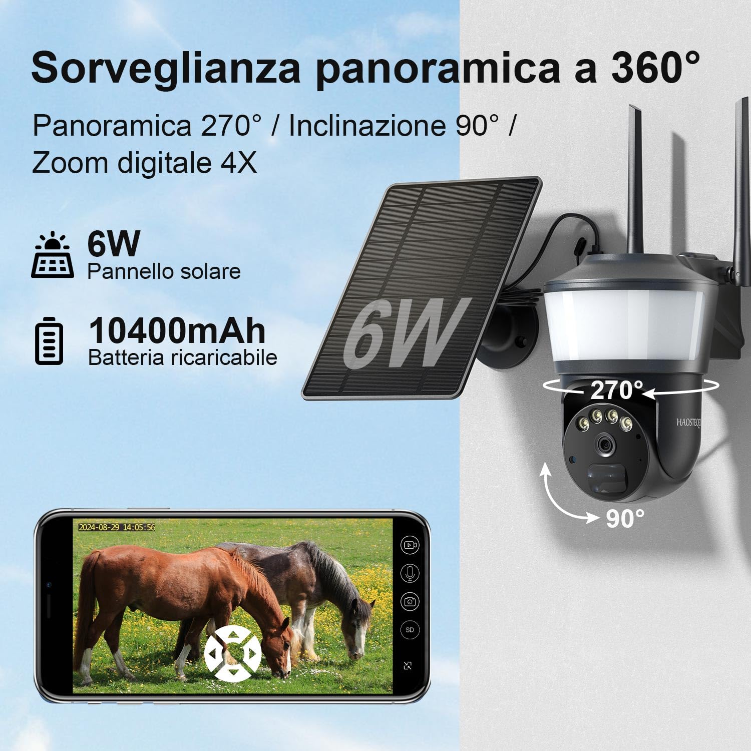 4G LTE Telecamera con SIM da Esterno Senza Fili, Visione Notturna a Colori