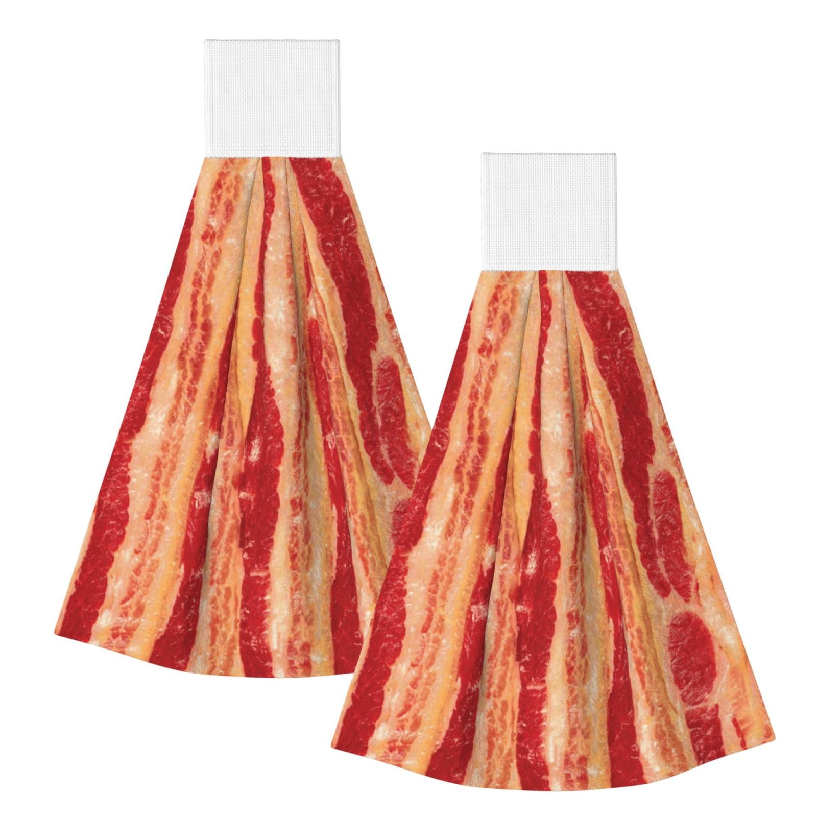 DOPKLNA Bacon Slabs, 2 Pcs Hanging Coral Fiber Hand Towels for Bathroom, Absorbent Kitchen Towels