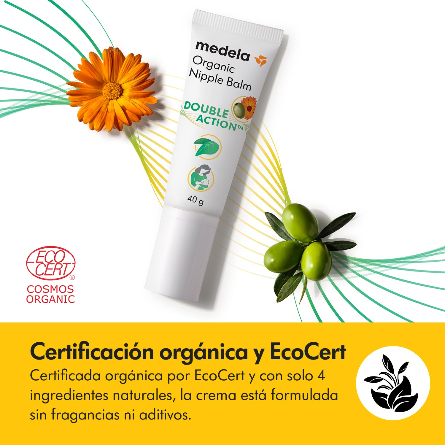 Medela crema orgánica para pezones, alivio y humectación para madres lactantes, hecha con ingredientes naturales y seguros, alivio rápido para pezones doloridos, apta para el postparto, 40 g