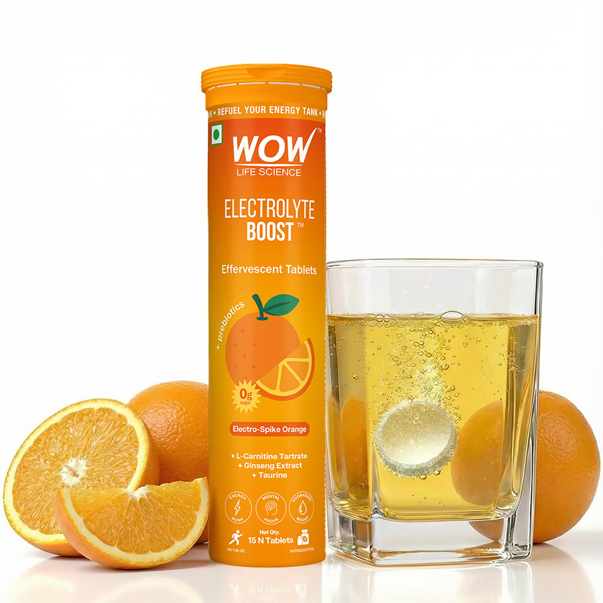 WOW Life Science Electrolyte Boost Effervescent Tablets | Zero Sugar Hydration + Clean Energy | Electrolytes with Prebiotics, L-Carnitine, Ginseng & Taurine | Great Tasting Drink Tablets | Orange | 15 Tablets (Pack of 1)-picture-14