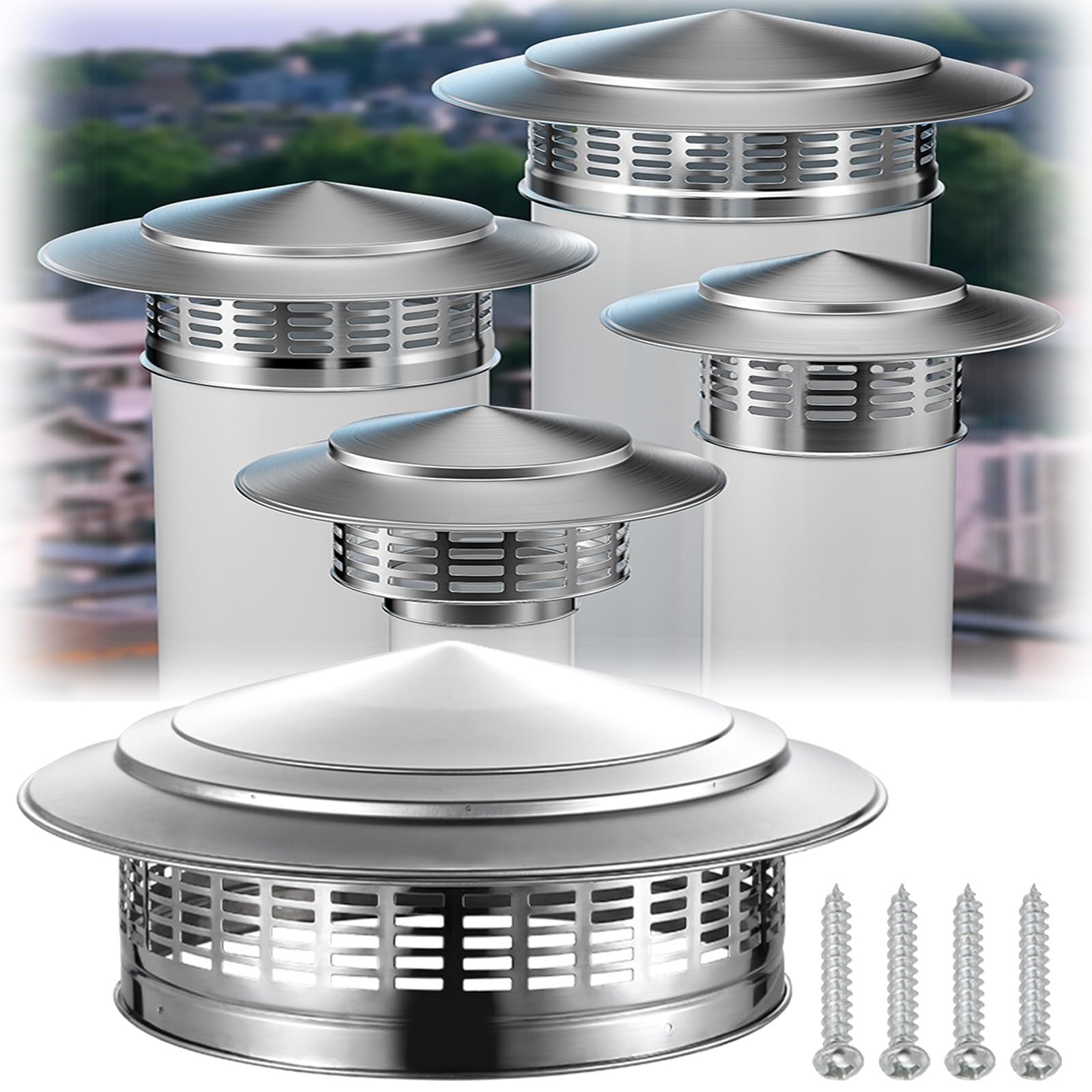 Uzamirlex One Color Chimney Spinner Cowl, Chimney Cap Cowl Stainless Steel Silver 75Mm To 300Mm For Wood Oil Stove Vent(300Mm/11.81In)