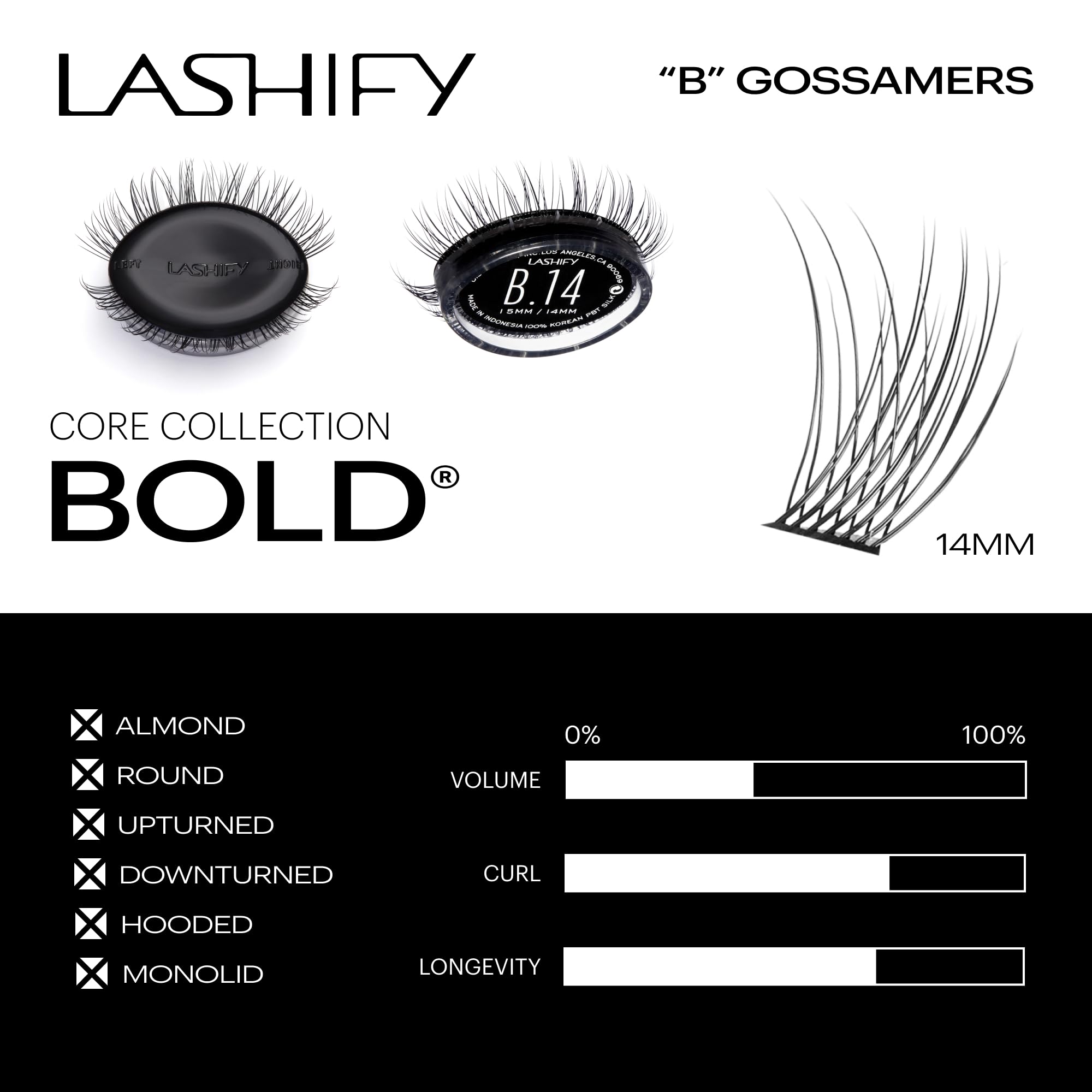 Lashify Bold 14mm Gossamer DIY Eyelash Extensions Refill, Black, Easy False Eyelashes for a Natural Look - Image 3