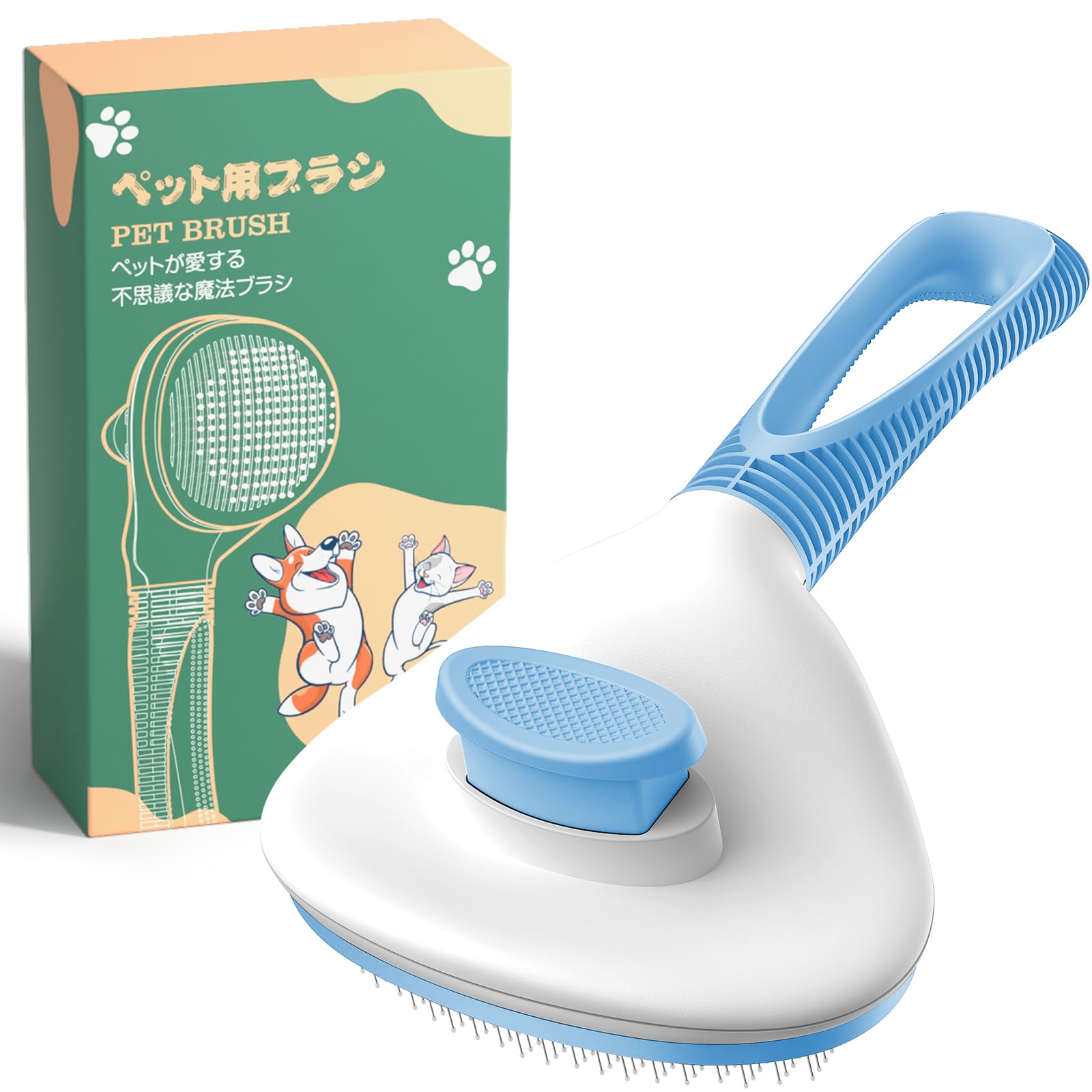 Dog and Cat Brush, Magic Brush That Loves Pets, Round Head, Bead Pin, Painless, Dogs, Cats, Easy Shedding, One Push Type, Healing Slicker Brush, Skin Care, Massage, Creative Hollow Design, Convenient Storage, Pet Brush, For Long & Short Hair, For Cats & Dogs (Blue)