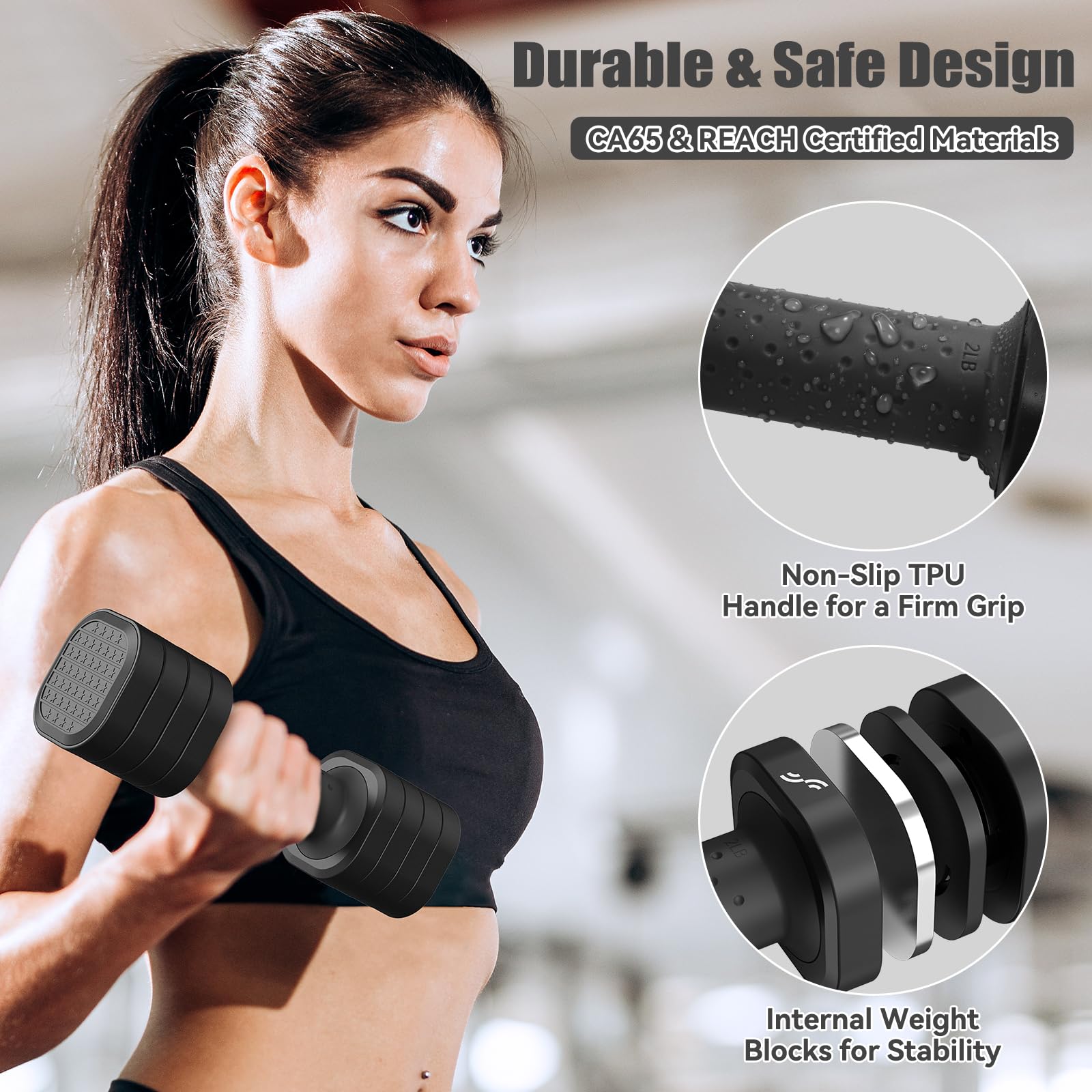 Sportneer Verstellbare Hanteln Frauen Set – Kurzhanteln 2er Set (0,9–2,3 kg pro Hantel), 4-in-1 Hanteln Set mit rutschfestem TPU-Griff,Dumbbell Set für Home Gym, Fitness & Krafttraining
