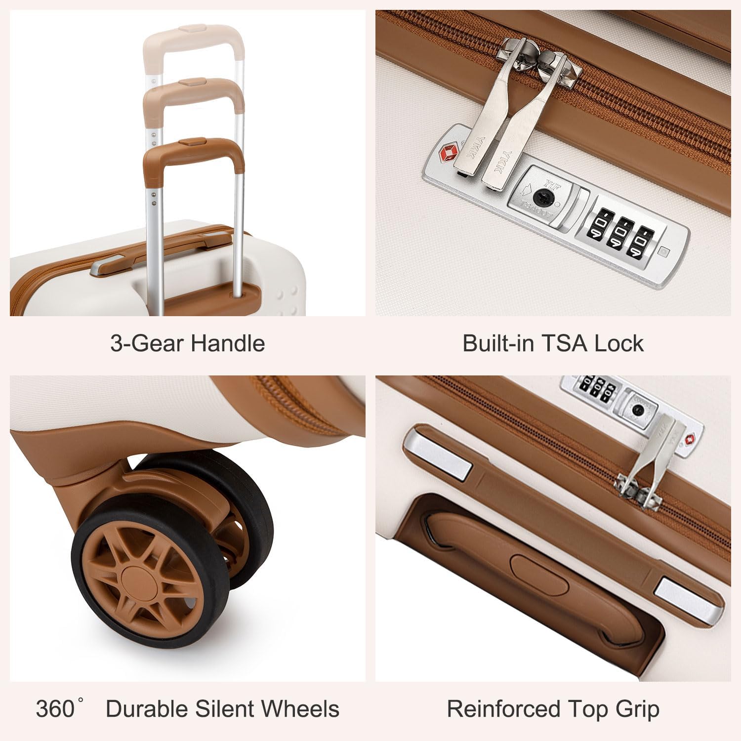 Kono Carry On Luggage 22x14x9 Airline Approved Lightweight Hardside Suitcase with Spinner Wheels & Built-in TSA Lock (Cream White, 20 Inch) - Image 4