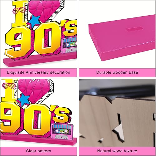 Miniatura 3 de Eiurteao 4 piezas de decoración de fiesta de los 90, letrero de mesa de madera, tema retro de los años 90, centros de mesa de mesa de los 90,