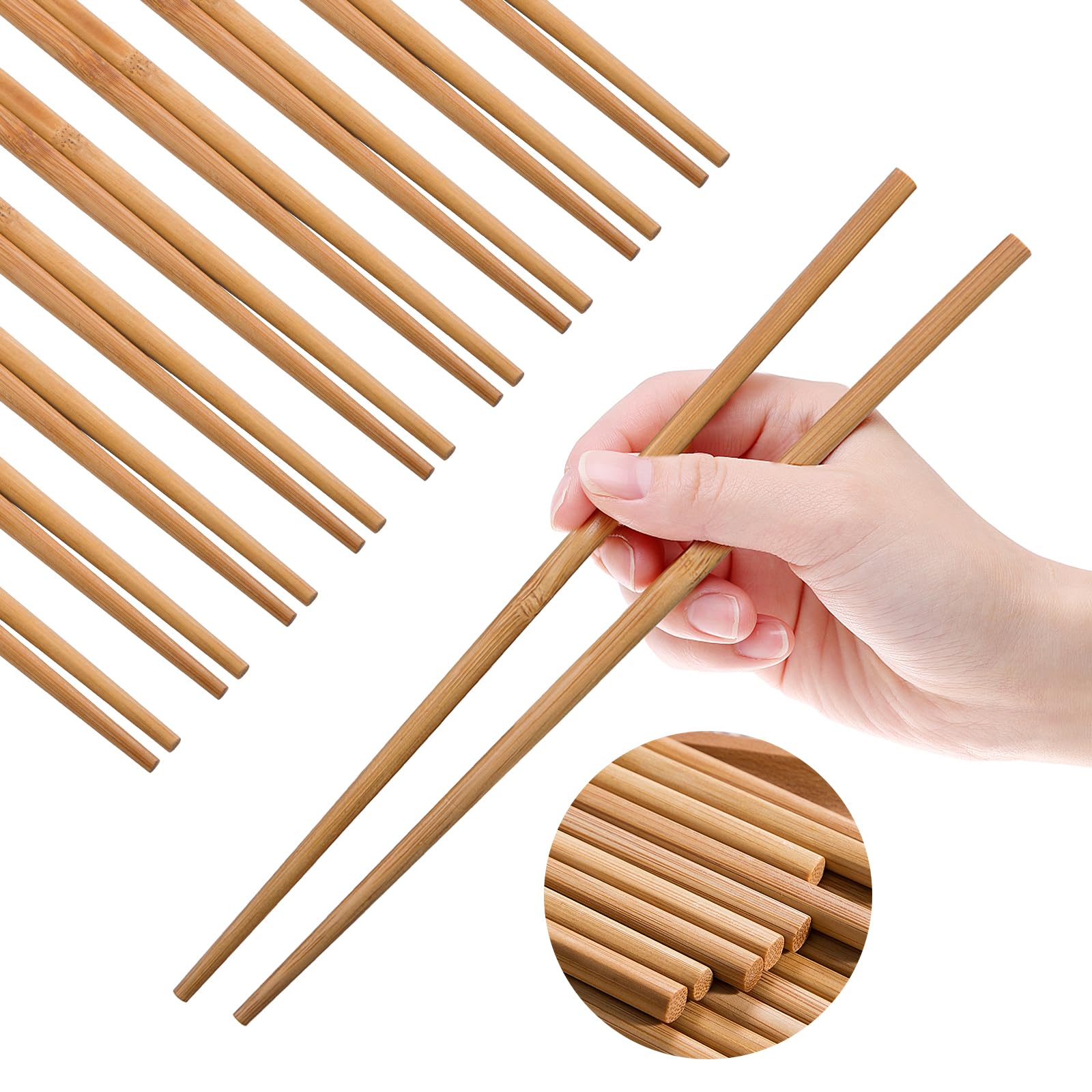 Bamboo Chopsticks Reusable Dishwasher Safe Chinese Long Chopstick 10 Pairs Wooden Asian Korean Japanese Chopsticks, Natural and Healthy for Restaurants, Gourmets, Noodles