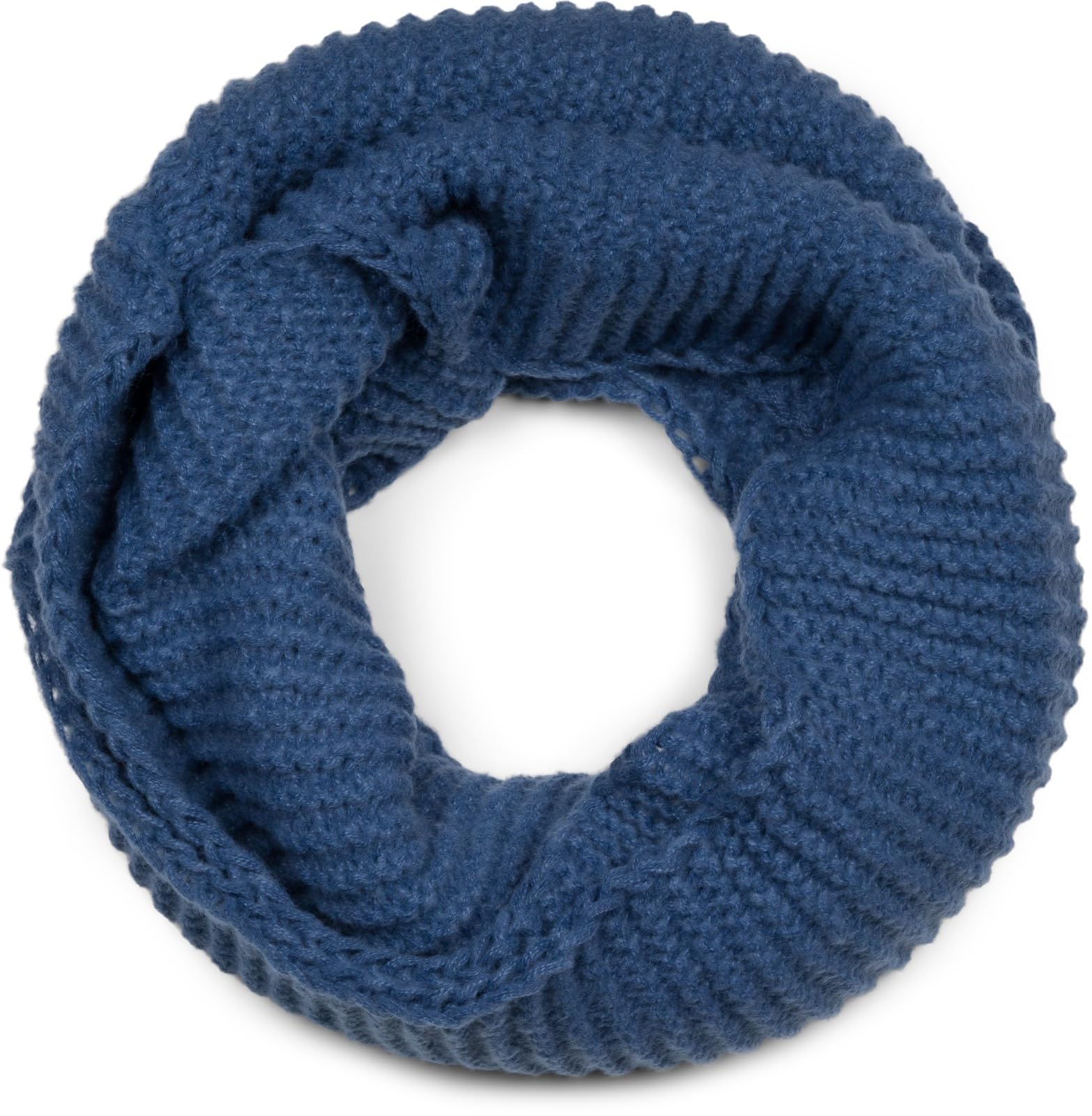 styleBREAKER Unisex Knitted Loop Scarf Unicoloured with wave pattern, warm winter knitted scarf, tube scarf 01018169, Colour:Blue