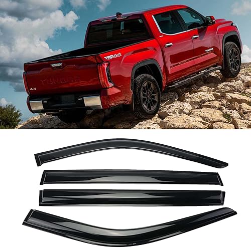 SONTIAN Protectores de lluvia - Viseras de ventilación laterales con cinta para T-oyota Tundra Crew Max Cab Deflectores de ventana 2022 2023 SONTIAN Protectores de lluvia - Viseras de ventilación laterales con cinta para T-oyota Tundra Crew Max Cab Deflectores de ventana 2022 2023