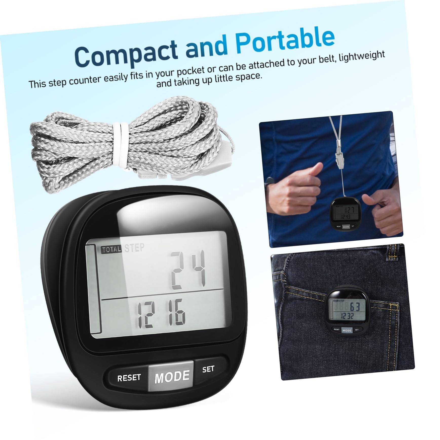 TOYANDONA Podomètre Portable pour Seniors Compteur Écran Large Mémoire de Jours Matériau Durable Extérieur