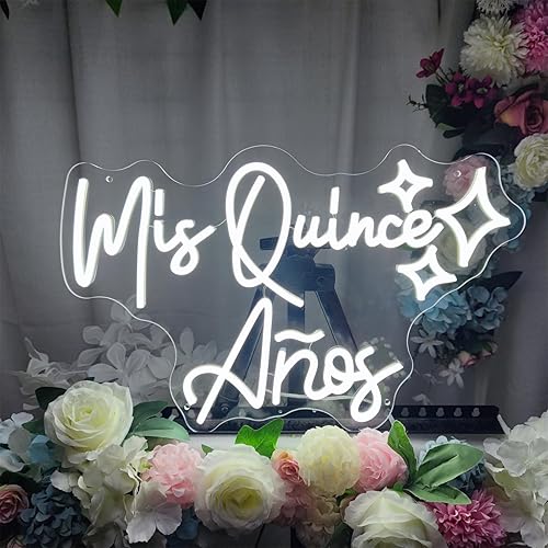 Miniatura 2 de Letreros de neón de Mis Quince Años para decoración de pared, letrero de neón de membrillo Mis de 30 pulgadas, luces LED Mis 15 años, letrero de