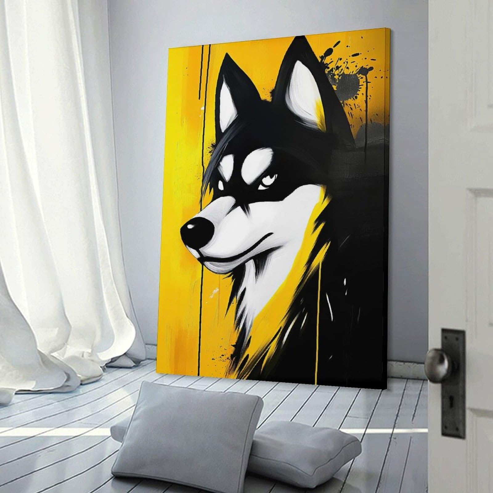 Junmoney Home Decor Wall Art Black And Yellow Wolf, 12x18inch(30x45cm), for Workspace Walls, Study Corners Or Bedrooms, A Smart Decor Choice for Study Walls