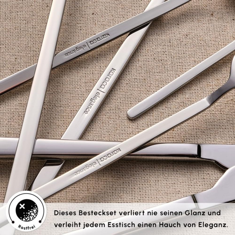 Karaca Gale Silver 84-częściowy zestaw sztućców do serwowania, ze stali nierdzewnej, przybory kuchenne z chochlą, łyżką do serwowania, widelcem, sitkiem, szpatułką i szczypcami do cukru, stylowy