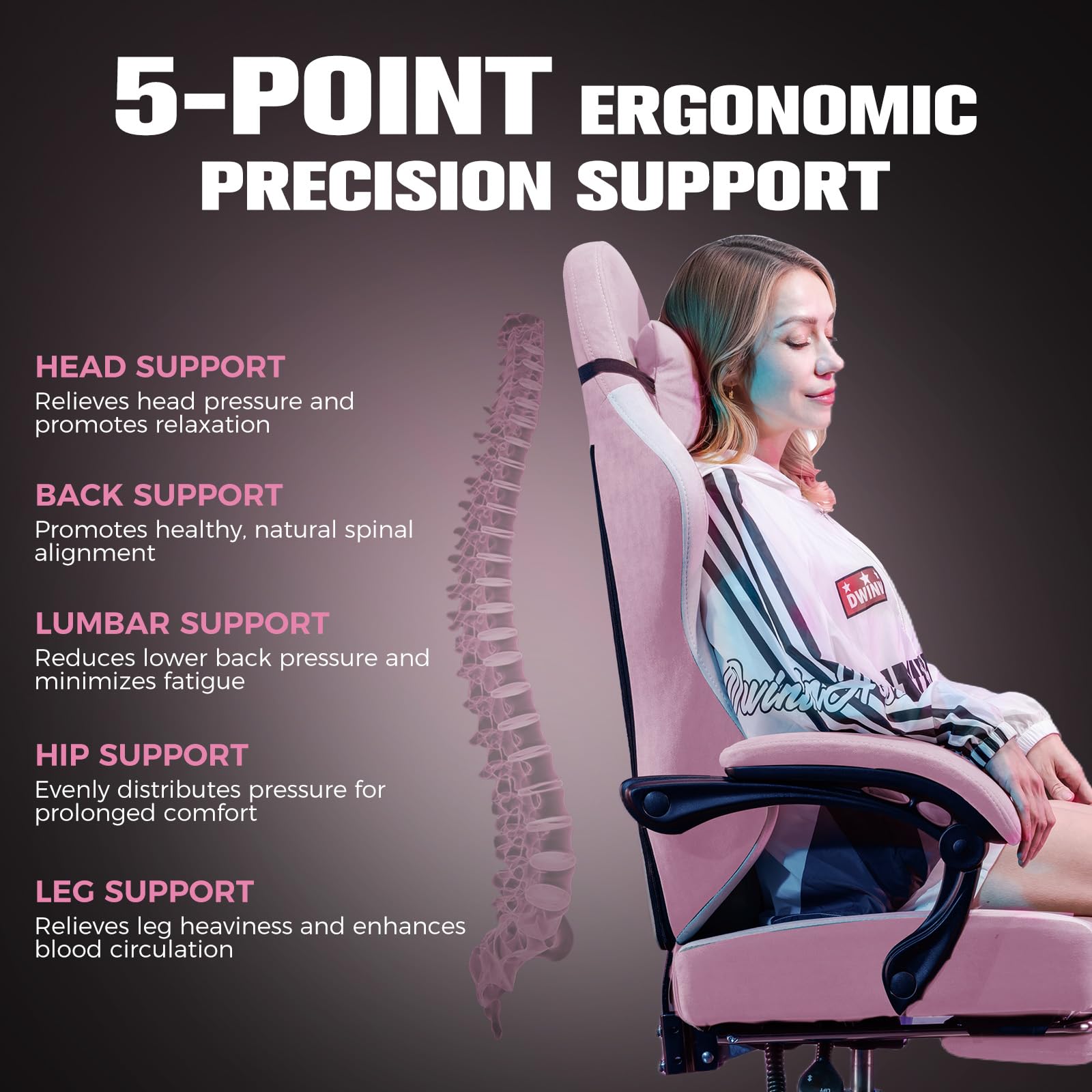 GTPLAYER Silla de Gaming ergonómica, Silla de Oficina de Tela Transpirable, Grande y Alta, giratoria, con reposapiés, Soporte Lumbar Regulable y reposacabezas, Rosa