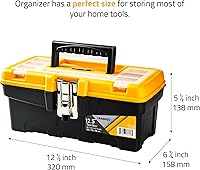 Vista 2 de CANOPUS Plastic Toolbox, 12.5-inch Portable Tool Box with Metallic Clutch, Tool Organizer with Extra Storage Tray for Home Tools, Nails and Pins