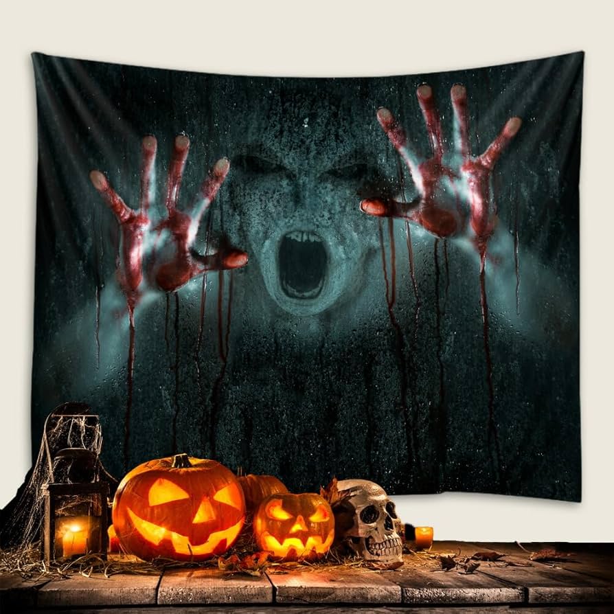 ハロウィン　空き屋敷 Amazon.co.jp: ism 150×130cm タペストリー 背景布 S02恐怖血手2