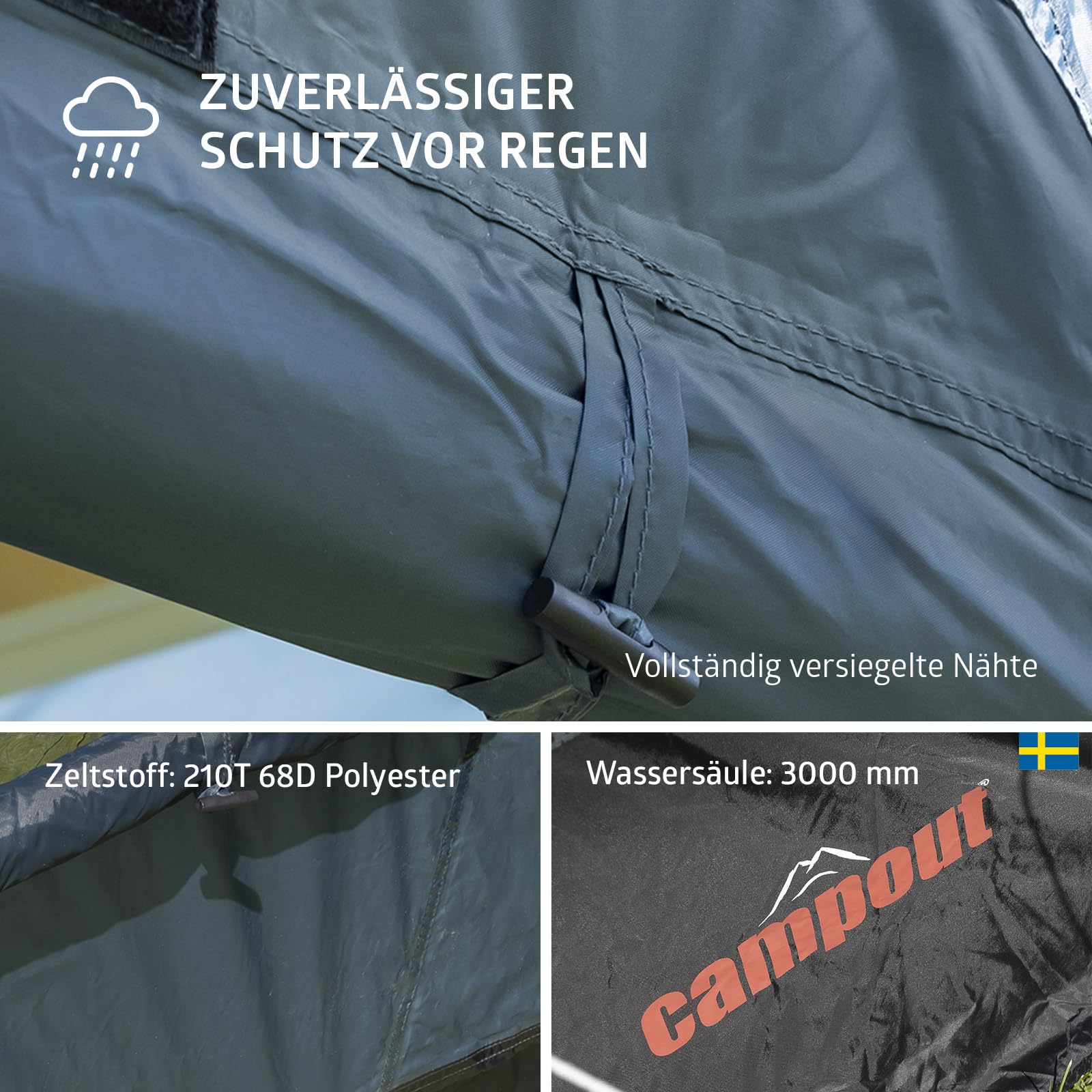 Campout Auto Heckzelt Bus Camper Campout – Heckklappenzelt VW T5/T6/T6.1 & Mercedes Vito/V-Class – 3000 mm Wasserdicht– inkl. Vordachstangen – Anbauhöhe 185–200 cm