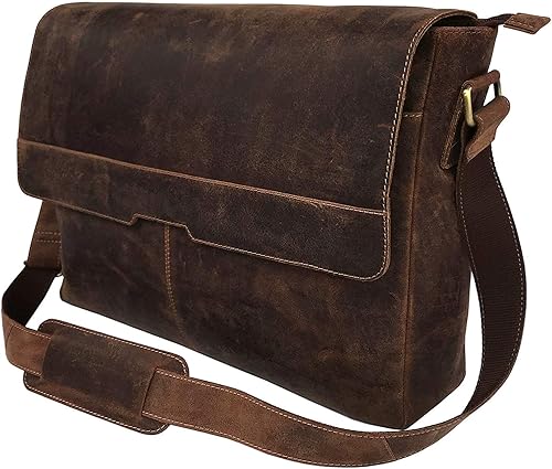Bolsas de cuero vintage para computadora portátil para hombre, maletín de cuero, bolsa de hombro para hombre y mujer (16 pulgadas)