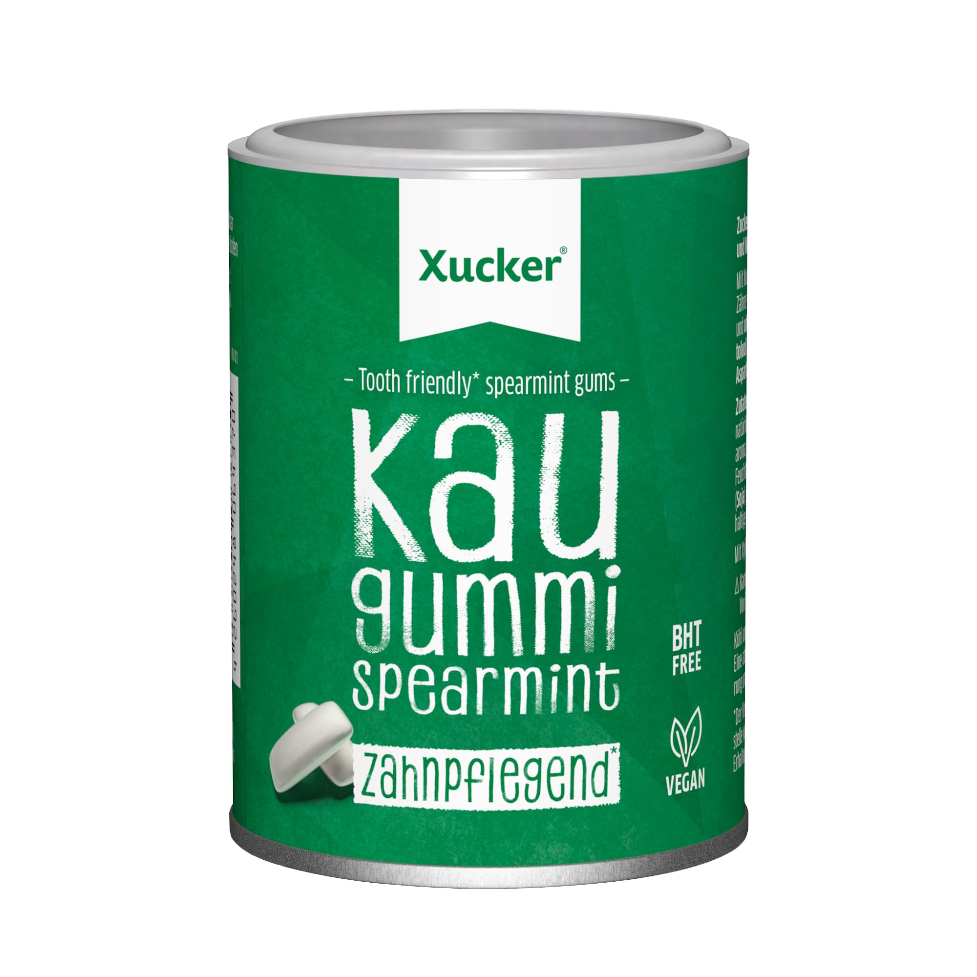 Xucker Zuckerfreie Zahnpflege Kaugummis Spearmint - Xylit Kaugummi zuckerfrei mit Spearmint Geschmack I Vegane Xylitol Kaugummis zur Zahnpflege und gegen Mundgeruch I 100g (Spearmint Dose)