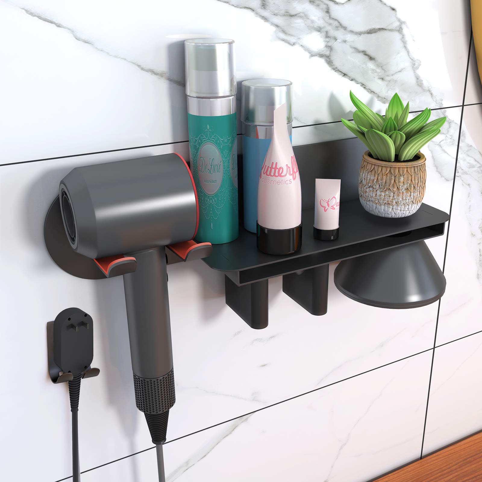 Soporte para secador de pelo FLE montado en la pared con estante, organizador para secador de pelo compatible con secador de pelo Dyson Supersonic