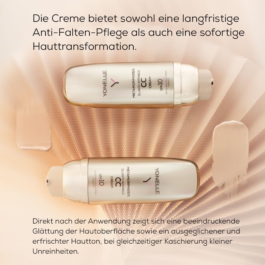 YONELLE CC Cream LSF 10, getönte Anti-Aging Tagescreme, 50 ml, 2 Neutral | Hyaluron, Peptide, Biopigmente, Feuchtigkeit, getönte Tagescreme Gesicht reife & sensible Haut, ohne Maskeneffekt