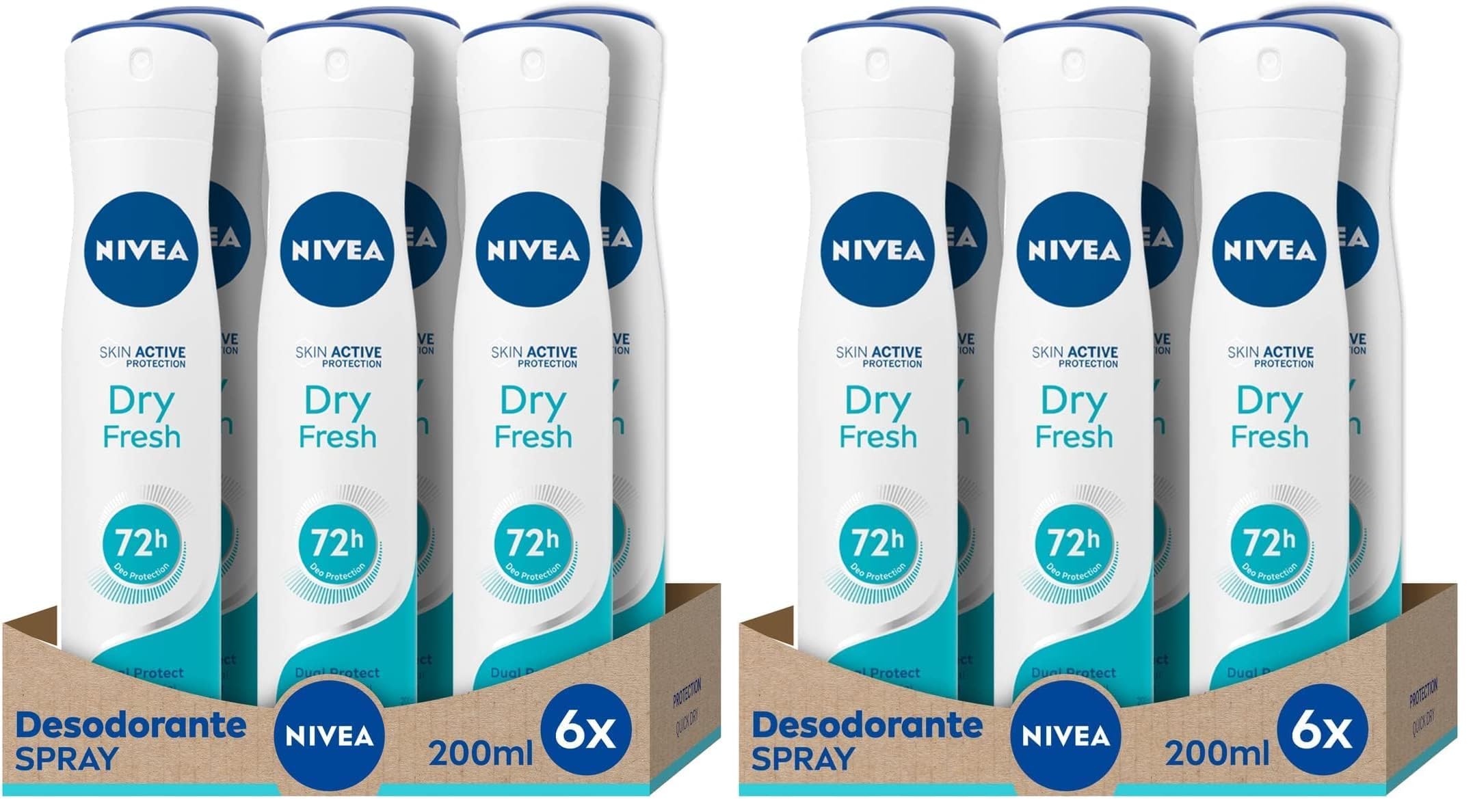 NIVEA Dry Comfort Fresh Spray pack de 6 (6 x 200 ml), desodorante antitranspirante con protección 72 h, desodorante en spray de cuidado femenino testado en la vida real, El embalaje puede variar
