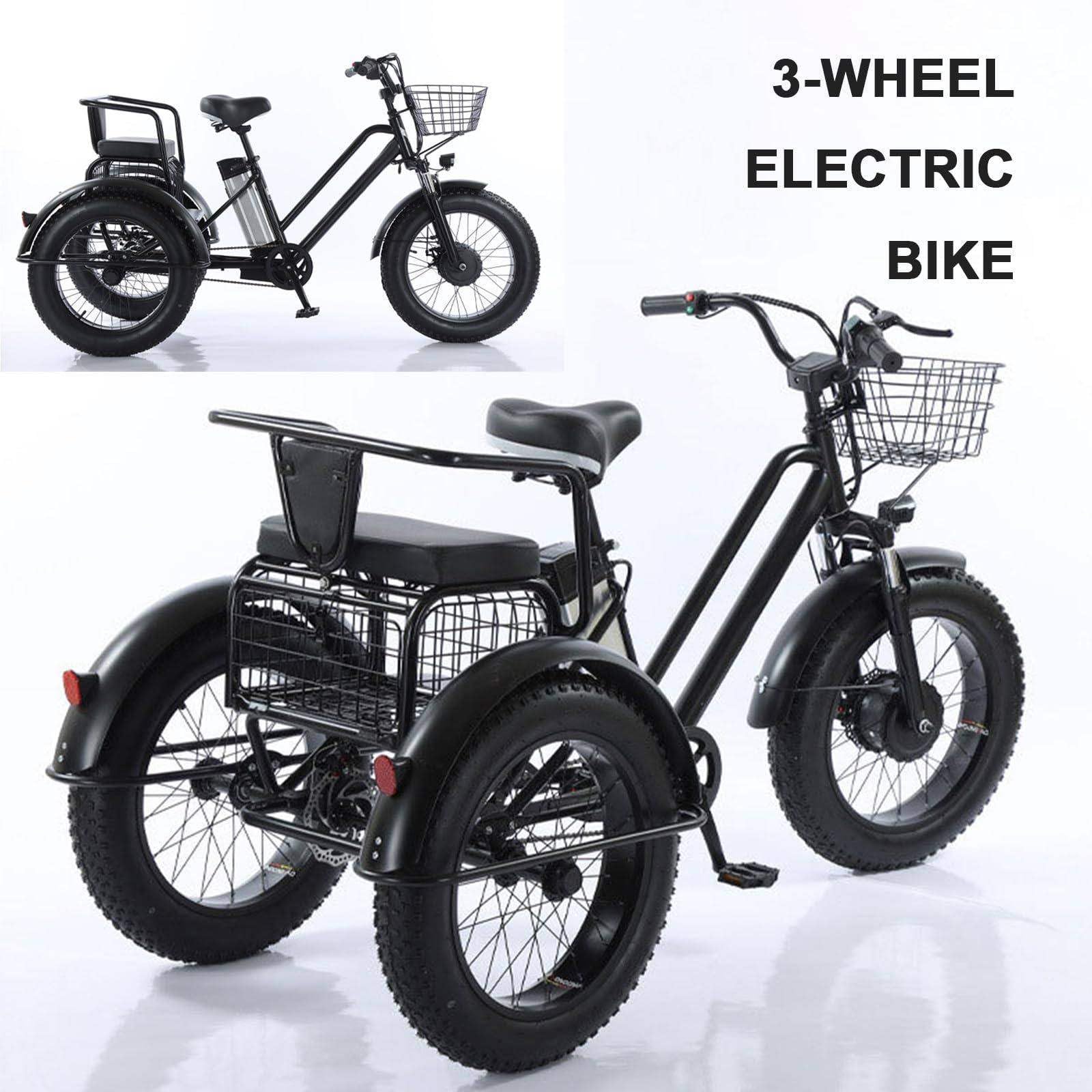 Triciclo Elettrico a 3 Ruote per Adulti – Portata 200 kg B | 20'' Fat Tyres Cargo Ebike, Shopping Basket, 48V/12Ah Removable Battery - Range 35km, for Shopping, Picnic