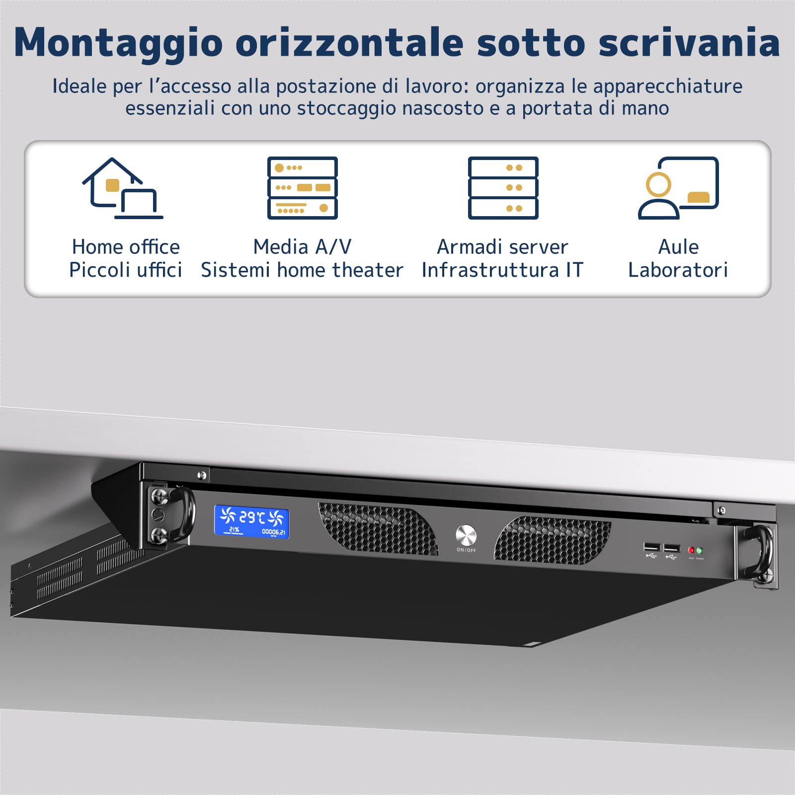 Staffa Rack a Parete 1U da 19 Pollici - Montaggio Verticale e Sotto Scrivania, Supporto in Acciaio per Server, Switch di Rete, Patch Panel o Server, Portata fino a 55 kg, Kit di Montaggio Incluso