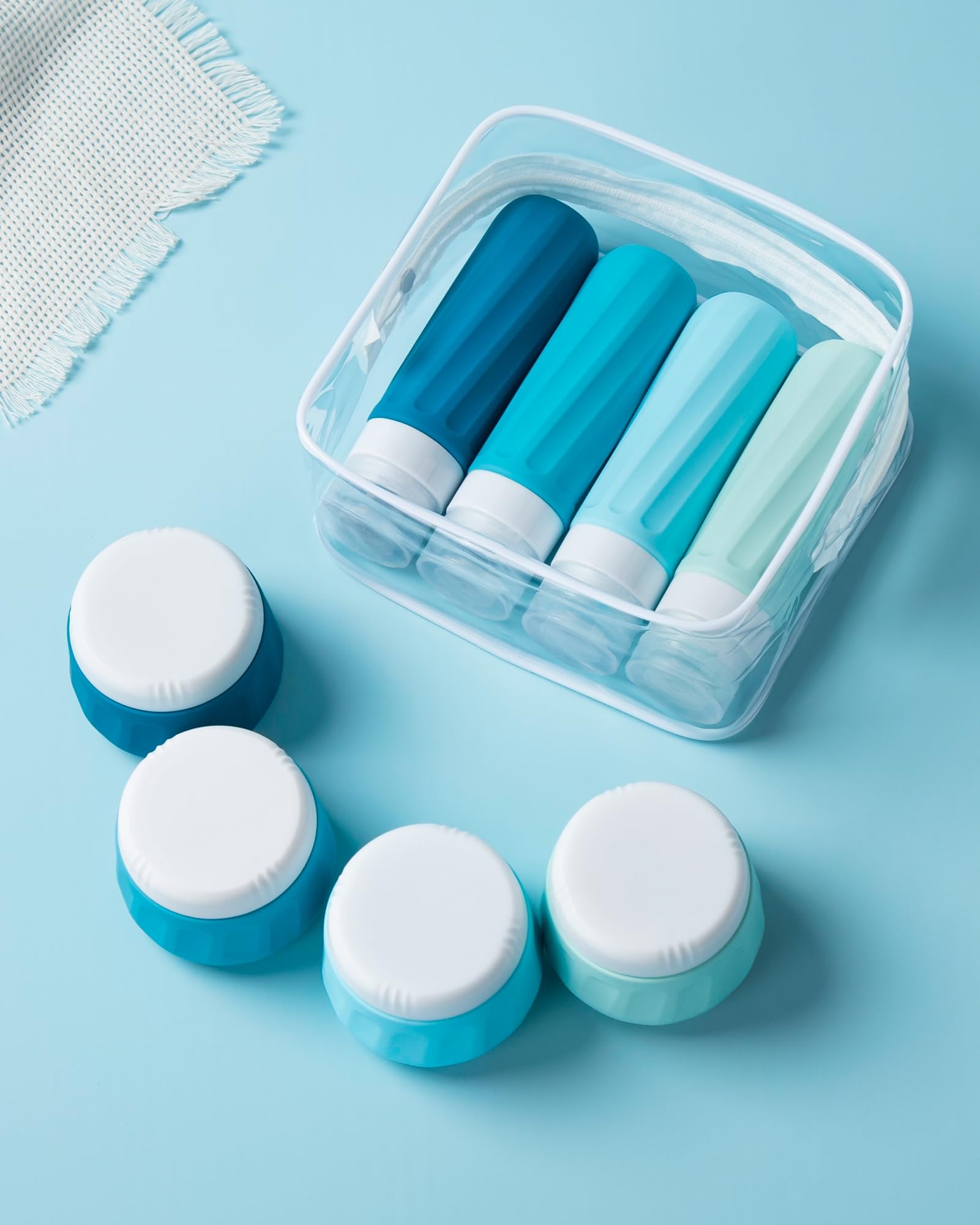 Gemice Reiseflaschen für Toilettenartikel, Reisegröße, Reisegröße, Reisegröße, 90 ml Behälter, Reiseutensilien mit transparenter Tasche, auslaufsichere Silikon-Cremegläser