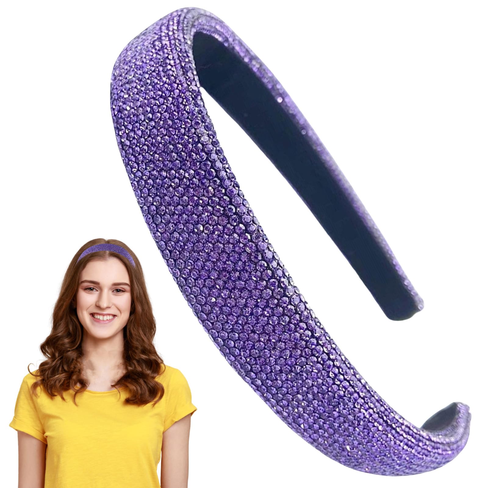 Wide Headbands for Women Purple Headband Glitter Hairband for Party Ladies Hair Accessories Purple 3213, H3213