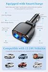 2-Socket Cigarette Lighter Splitter 100W, Dual USB Car Charger Adapter with LED Voltage Display, 100° Adjustable Car USB Charger for Cell Phones/GPS/Dash Cam/Car Vacuum Cleaner