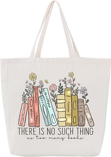 LEADO Cute Canvas Tote Bag with Pocket, Book Lovers Gifts