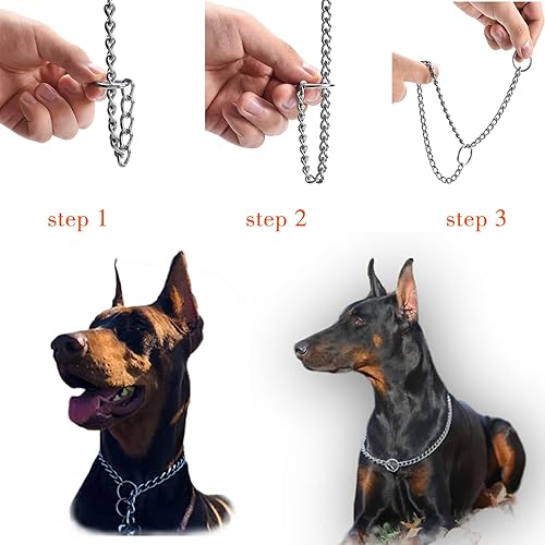 Miniatura 7 de YUANKEXIANG Collar de entrenamiento para perros con cadena de estrangulamiento, de acero inoxidable ajustable, cadena P soldada, cadena pesada