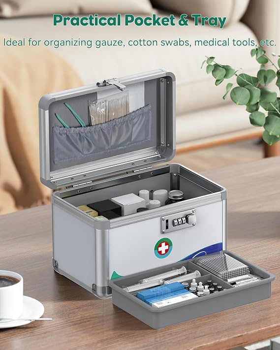 Uniclife Medicine Lock Box,10x6x6.5 in, Medication Lock Box With Code