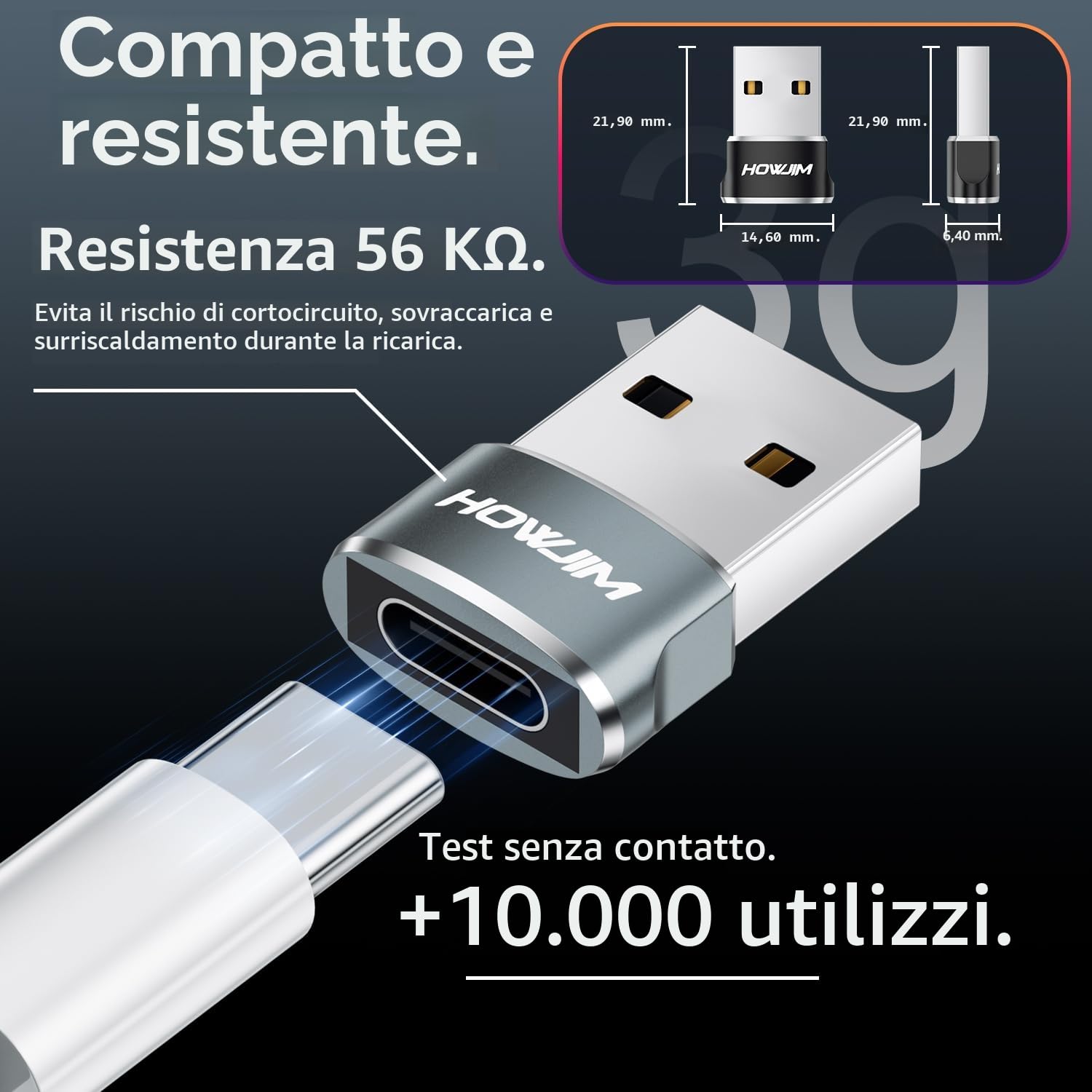 Adattatore da USB a USB C 2 pezzi PD 27W 66W Ricarica Rapida Trasmissione Dati 480Mbps Type C Femmina a USB 2.0 Maschio Grigio