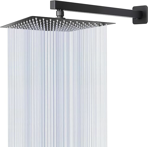 HarJue Cabezal de ducha con brazo de extensión, cabezal de ducha cuadrado de alta presión con brazo de ducha, cabezal de ducha de acero inoxidable,