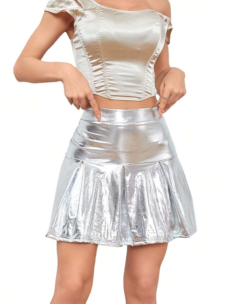 Amazon.com: WDIRARA Women's Metallic High Waisted Pleated