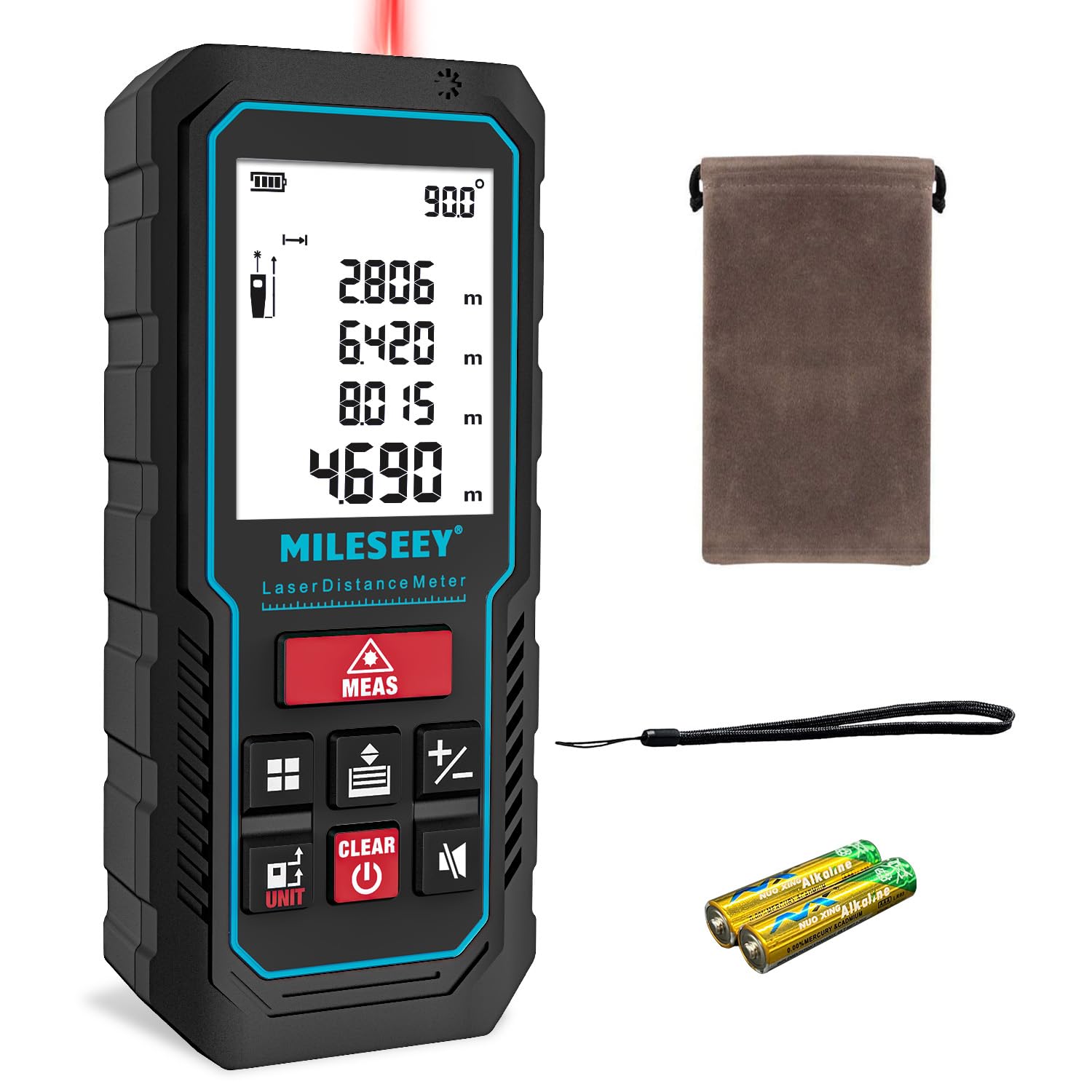 120M Laser Measure Device, MiLESEEY 229ft Digital Laser Tape Measure with Upgrade Electronic Angle Sensor, ±2mm Accuracy, Area Measurement,Volume and Pythagoras, 2"LCD Backlit,Mute, Battery Included