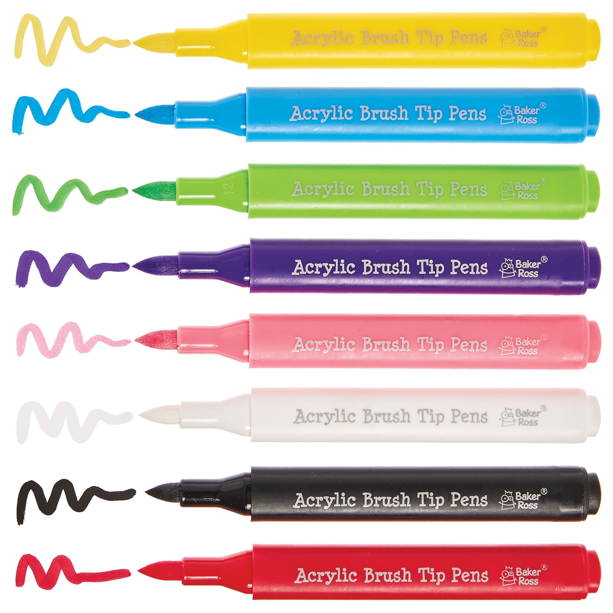 Baker Ross FN282 Acrylic Porcelain and Deco Brush Tip Pens - Pack of 8, 15cm, Paint Brush Pens, Ceramic Decorating